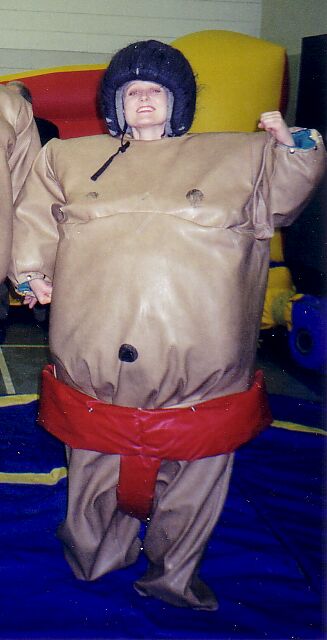 Krista playing sumo wrestler